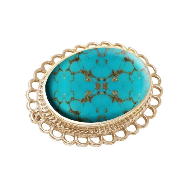 Yellow Gold Turquoise Oval Brooch