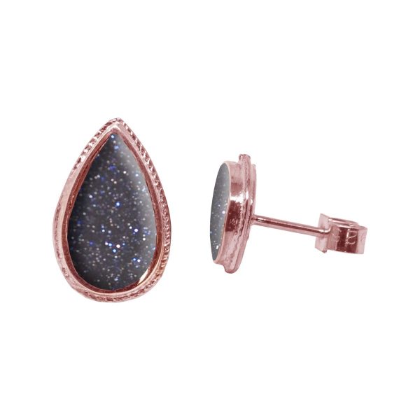 Rose Gold Blue Goldstone Stud Earrings