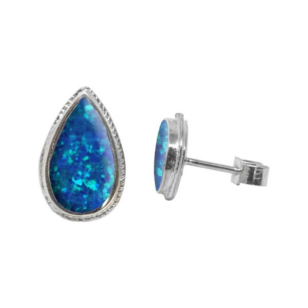 White Gold Opalite Cobalt Blue Stud Earrings