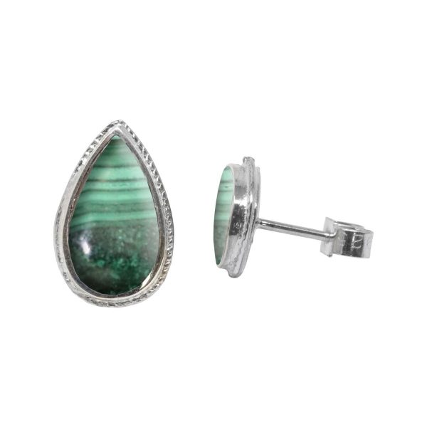 White Gold Malachite Stud Earrings