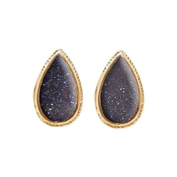 Yellow Gold Blue Goldstone Stud Earrings