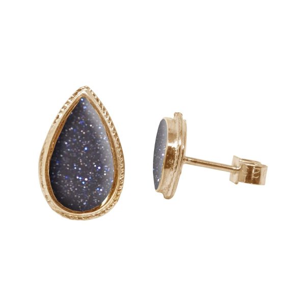 Gold Blue Goldstone Stud Earrings