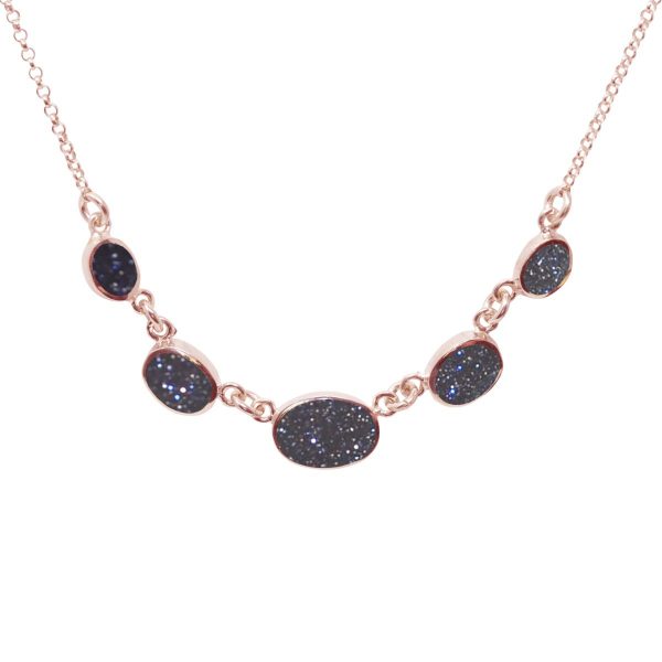Rose Gold Blue Goldstone Five Stone Necklace
