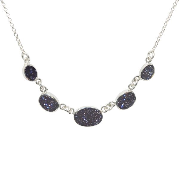 Silver Blue Goldstone Five Stone Necklace