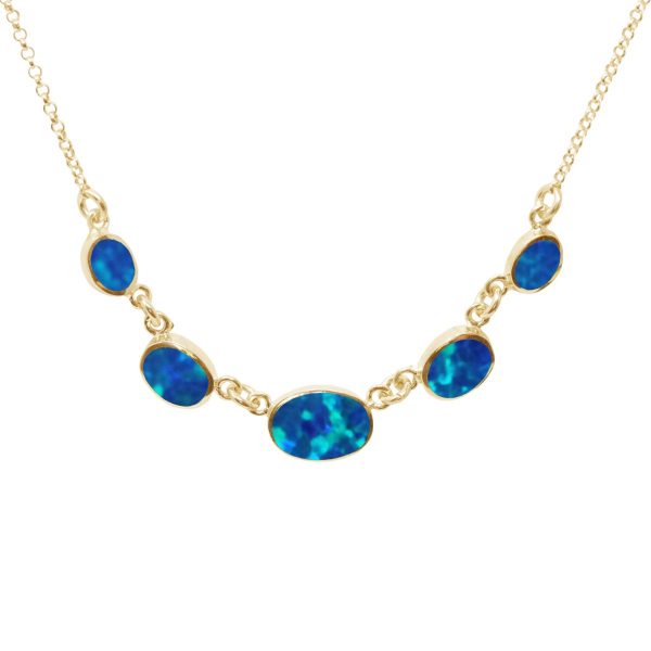 Yellow Gold Opalite Cobalt Blue Five Stone Necklace