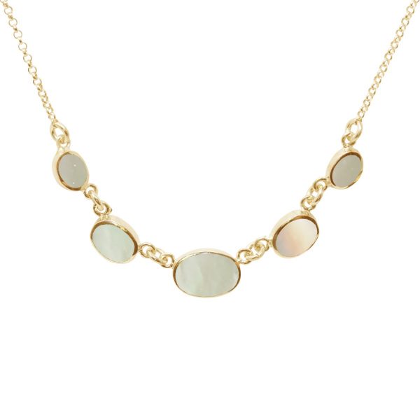 Yellow Gold Mother of Pearl Five Stone Necklace