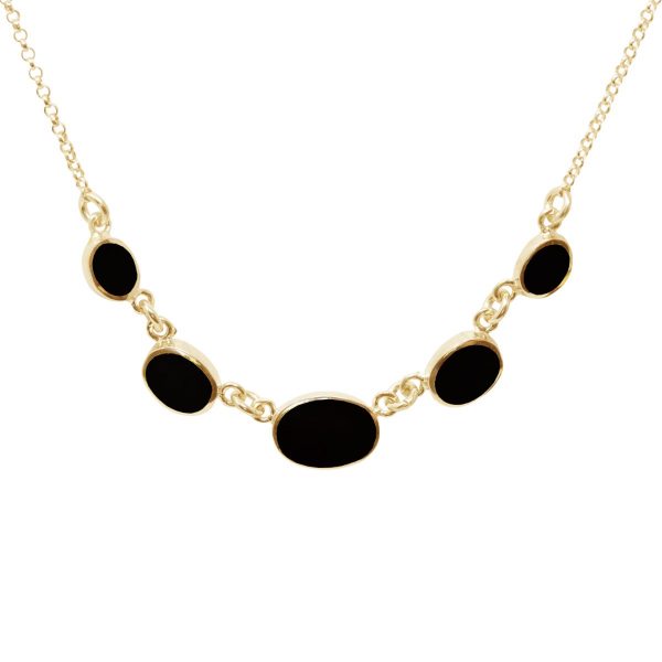 Yellow Gold Whitby Jet Five Stone Necklace