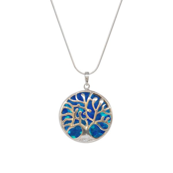 Silver Cobalt Blue Opalite Tree of Life Pendant