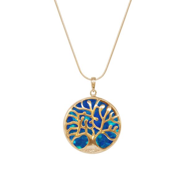 Yellow Gold Opalite Cobalt Blue Tree of Life Pendant