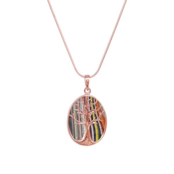 Rose Gold Fordite Tree of Life Pendant