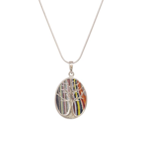 Silver Fordite Tree of Life Pendant