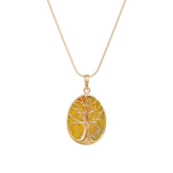 Yellow Gold Bumblebee Jasper Tree of Life Pendant